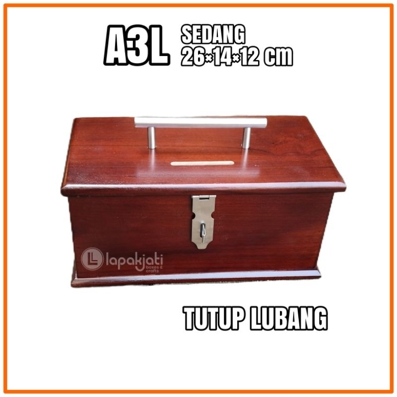 KAYU Medium Charity Box Infaq Donation Box Piggy Bank Plain Teak Wood Box