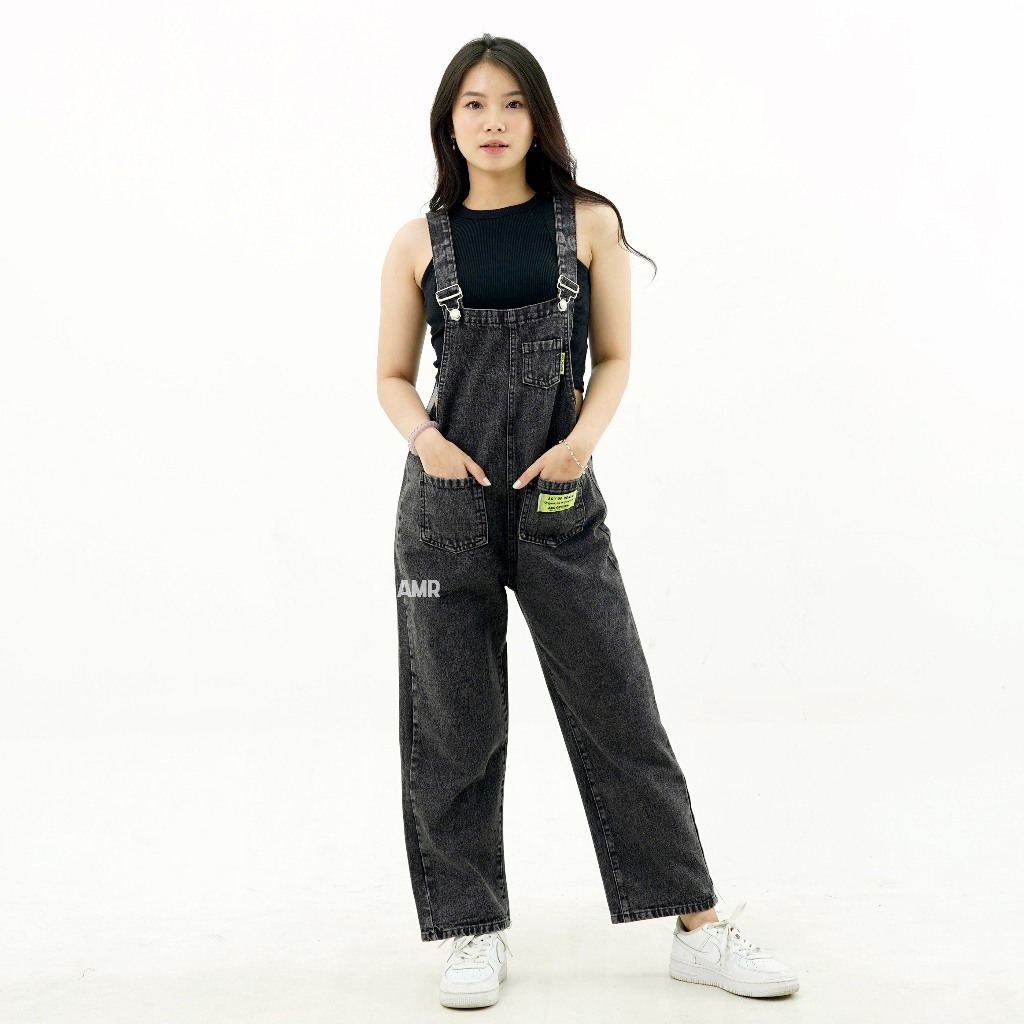 Amr Original - Jumpsuit Jeans 1062 Snow Black Denim - Women's Denim Overalls