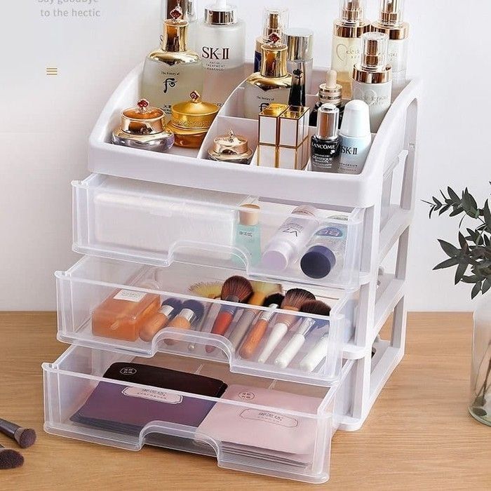Mini 3 Tier Plastic Cosmetic Drawer - Multi-Purpose Makeup Organizer Rack/ 3 DRAWER COSMETIC RACK Makeup Organizer 3 TIER PLASTIC/ Cosmetic Rack 3 Tier Plastic Cosmetic Drawer - Makeup Organizer Rack/ Korean Transparent Makeup / 3 tiers and divider