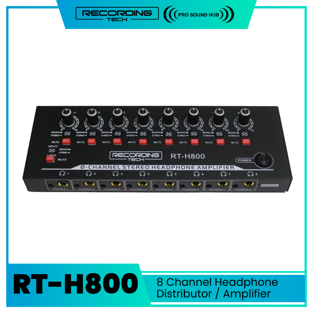 Recording Tech RT-H800 RTH800 Splitter Headphone Amplifier Distributor 8channel 1 In 8 Output 3.5mm 6.35mm RecordingTech Recording Podcast Broadcast Headphone Amp