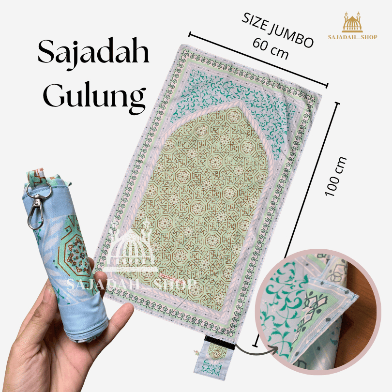 Aesthetic Roll-Up Travel Prayer Rug with Arbain Motif Souvenir / Prayer Rug Umrah/ Islamic Study Souvenir
