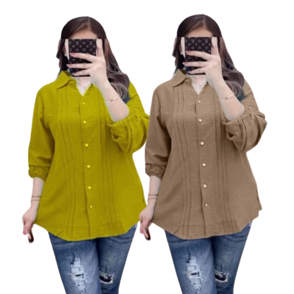 KEMEJA Latest Women's Tops, Plain Long Sleeve Women's Shirts, Trendy Premium crinkle Blouses