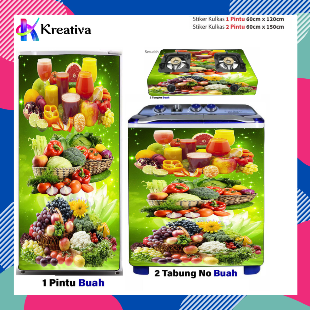 PERALATAN 1-door and 2-door refrigerator stickers with fruit motifs, kitchen decorations for household appliances