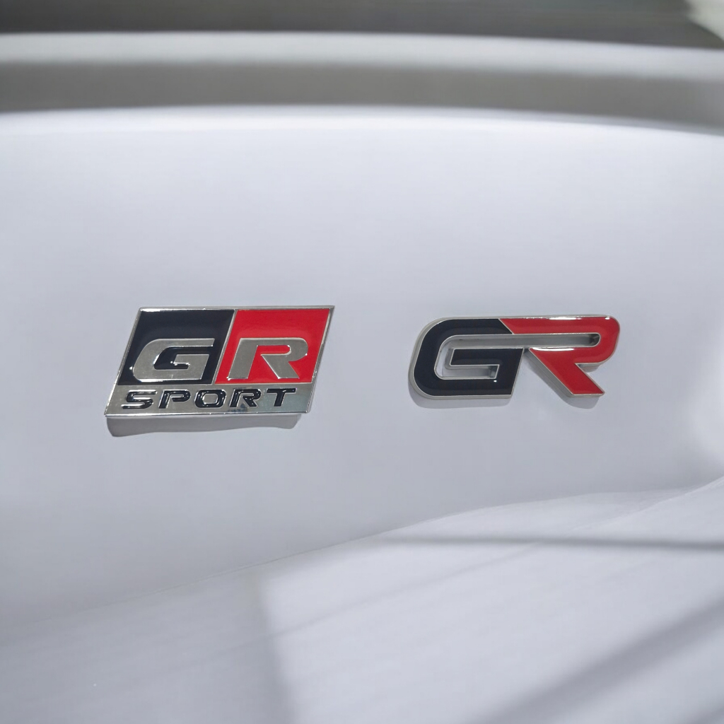 GR sport and GR Toyota emblems made of Metal, not plastic