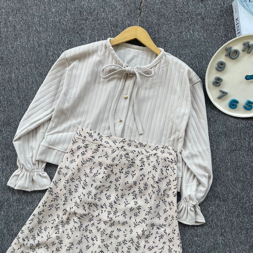 Wholesale_solo || ONE SET 2in1 FLORAL SKIRT KOREAN SKIRT FLOWER MOTIF + ALIA CROP CARDIGAN Hornet