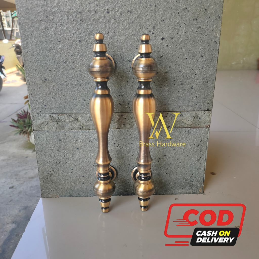 Brass Door Handle Door Handle Home Door Handle Bottle Vase Motif 32 cm Antique Gold 2 pcs