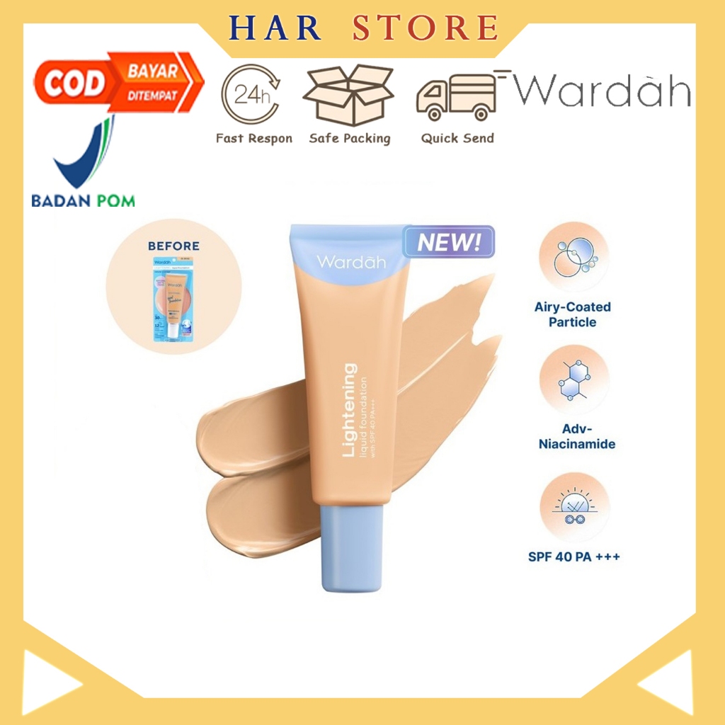 Wardah Lightening Liquid Foundation Sachet 6ML / TUBE 25ML - Foundation Brightens and Evens Skin Tone With SPF 30PA+++