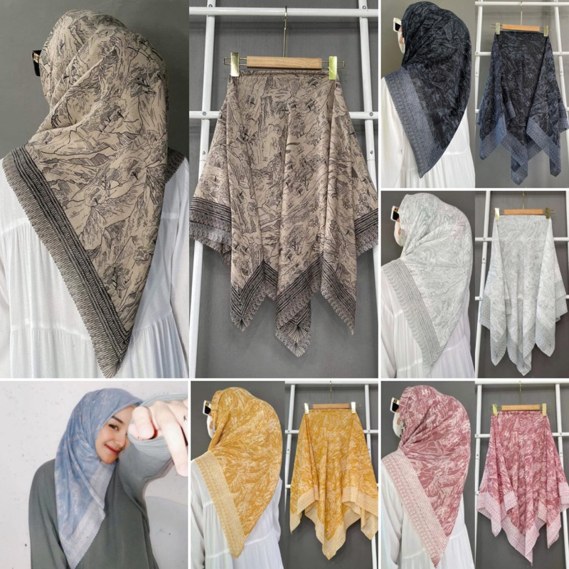 Latest Voal Square Hijab with Mountain SERIES Motif