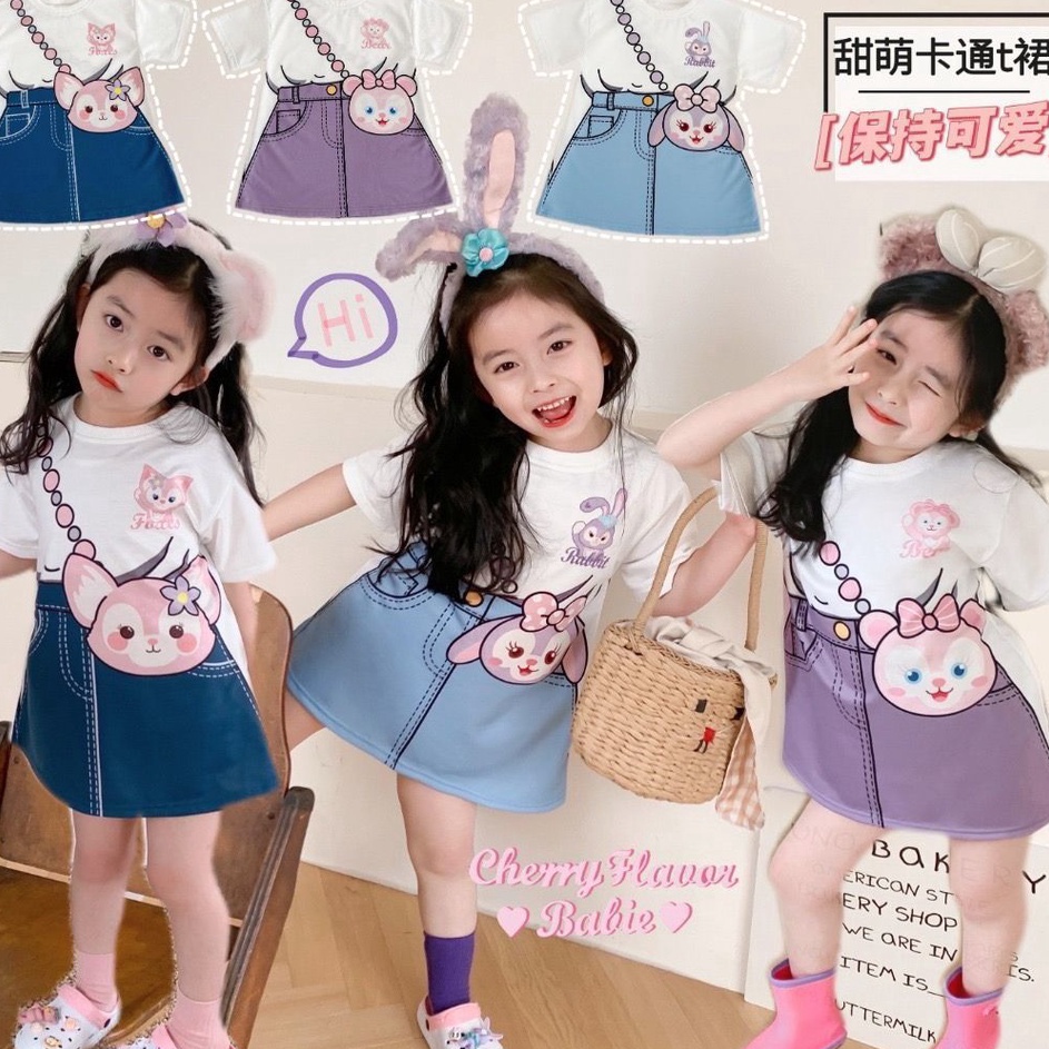 All newTrx4v9Uj PRINCESS KESLI 19 Years Linabell Dress Girls Korean Version Cartoon Print Casual Denim Skirt Baby kids