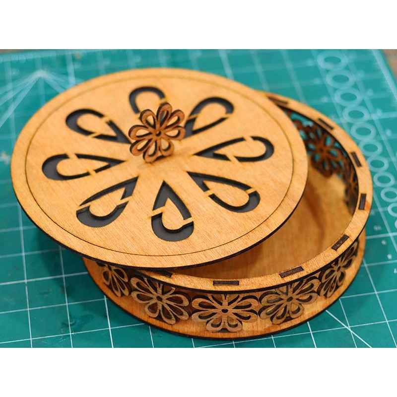 KAYU LOKAL 013. Wooden Eid Candy Container, Laser Cut Round box Wooden Jewelry box Gift box Makeup box 3mm, nastar Eid Cake Container, Wooden box, Gift box, Jewelry box, Indonesian Sme Local Crafts, Wooden Boxes, Boxes Dowry