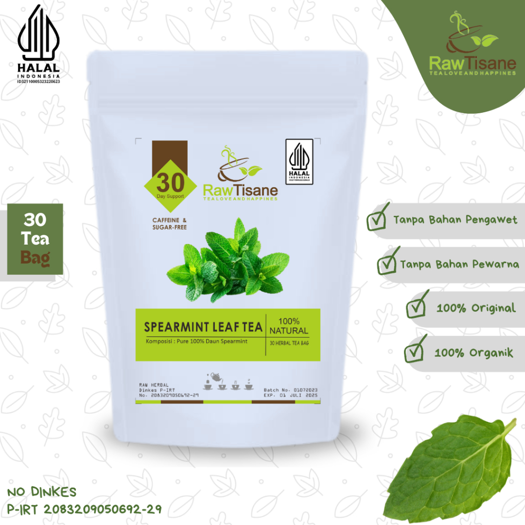 Raw TISANE Spearmint Leaf Tea: Spearmint Leaf Tea Contains 30 Tea Bags