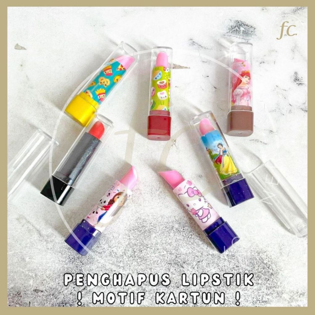 Eraser Setip Rubber Eraser/Lipstick Shape Rubber Eraser Set Shape Make Up Lipstick Motif Disney Sanrio Characters Polos Potato Sushi ER-1232 Mini Colorful Cute Souvenir ATK Ready