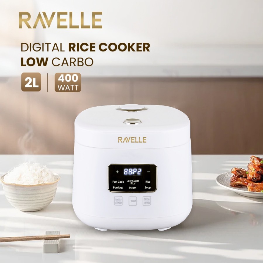 [FREE Shipping!!!+place] RAVELLE Rice cooker Digital Low Carbo 2L 2-L 2L 2 Liter - Low Watt Rice cooker (Stainless Steel inner Pot) Low Sugar Rice cooker