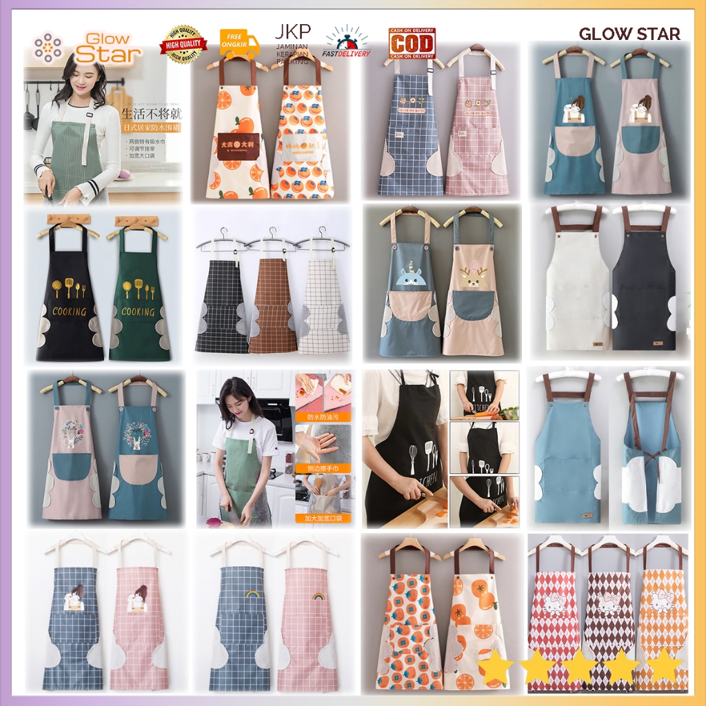 PUTIH HITAM Apron kitchen apron chef cooking apron anti-wet dirty clothes protector chef apron plastic material Perlak and cloth kitchen Motif black Pink Blue Rabbit Motif Flower White black Dish Washing waterproof stain cute women girls cooking orange be