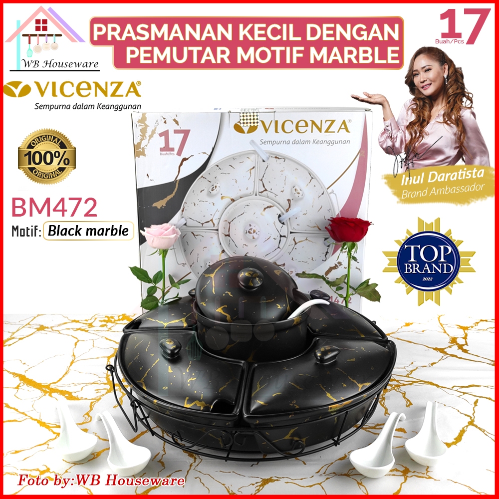 Vicenza 17pcs Buffet set Round black marble motif/Complete Ceramic Swivel Serving Container+Spoon/casserole dish with rack