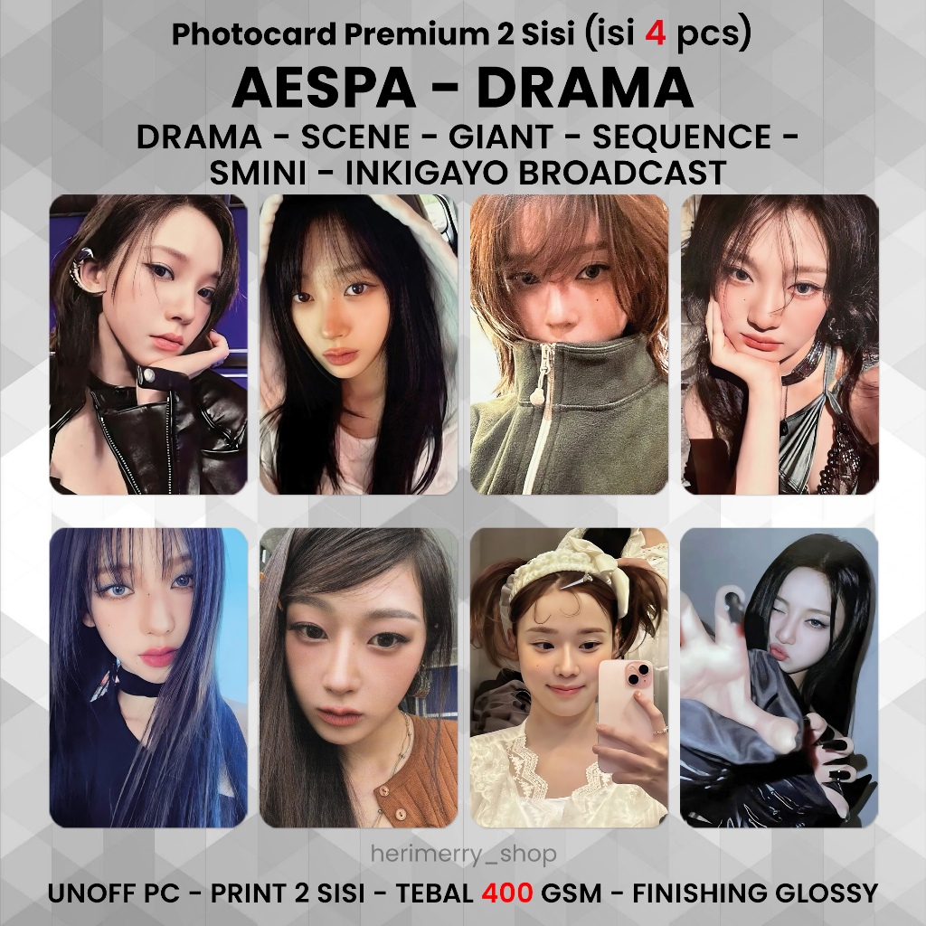 (ISI 4pcs) Photocard AESPA DRAMA - Potocard PC Premium 2-sided Kpop Merch Unofficial Card