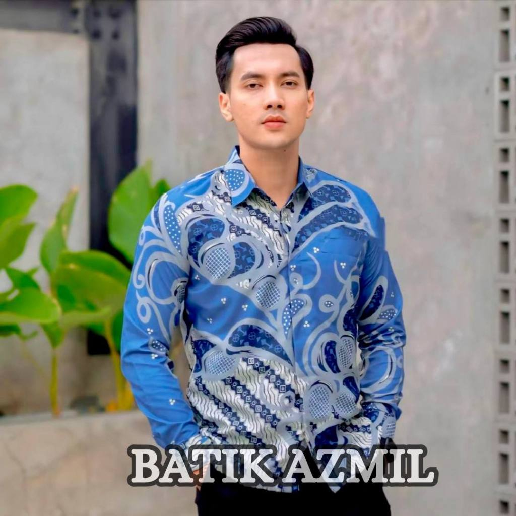 Men's Long Sleeve Batik BATIK AZMI HRB026 KERATONAN motif Code 002 size ML XL XXL
