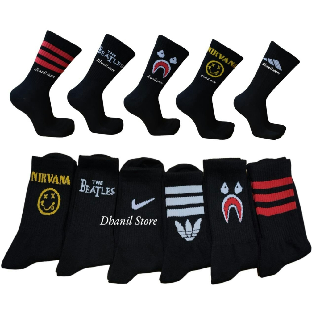 Oldscholl Long Black Socks with Pattern, Soft, Thick Cotton Material