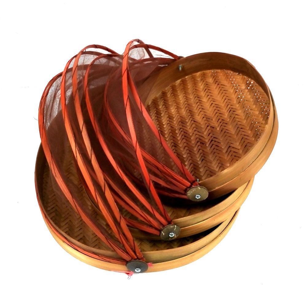 Crafts 1 Set of Bamboo Serving Covers containing 3 pcs Round Flat Base Unique Woven Bamboo Basket Fried Food Container Bamboo Food Cover