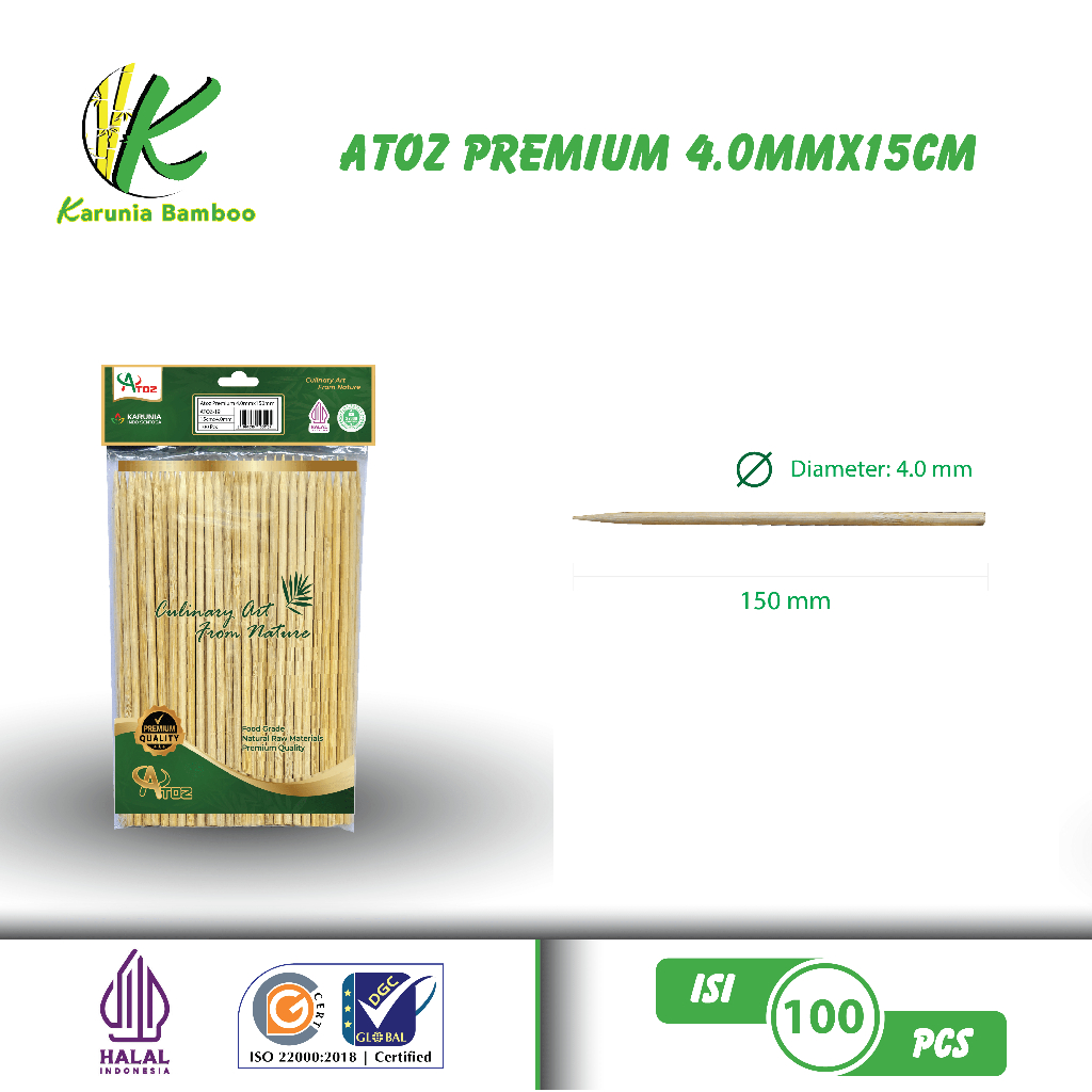 Premium Atoz skewers 4.0 mm x 15 cm contains 100 pcs corndog skewers / sostang skewers / grilled meatball skewers / sausage skewers / dimsum skewers