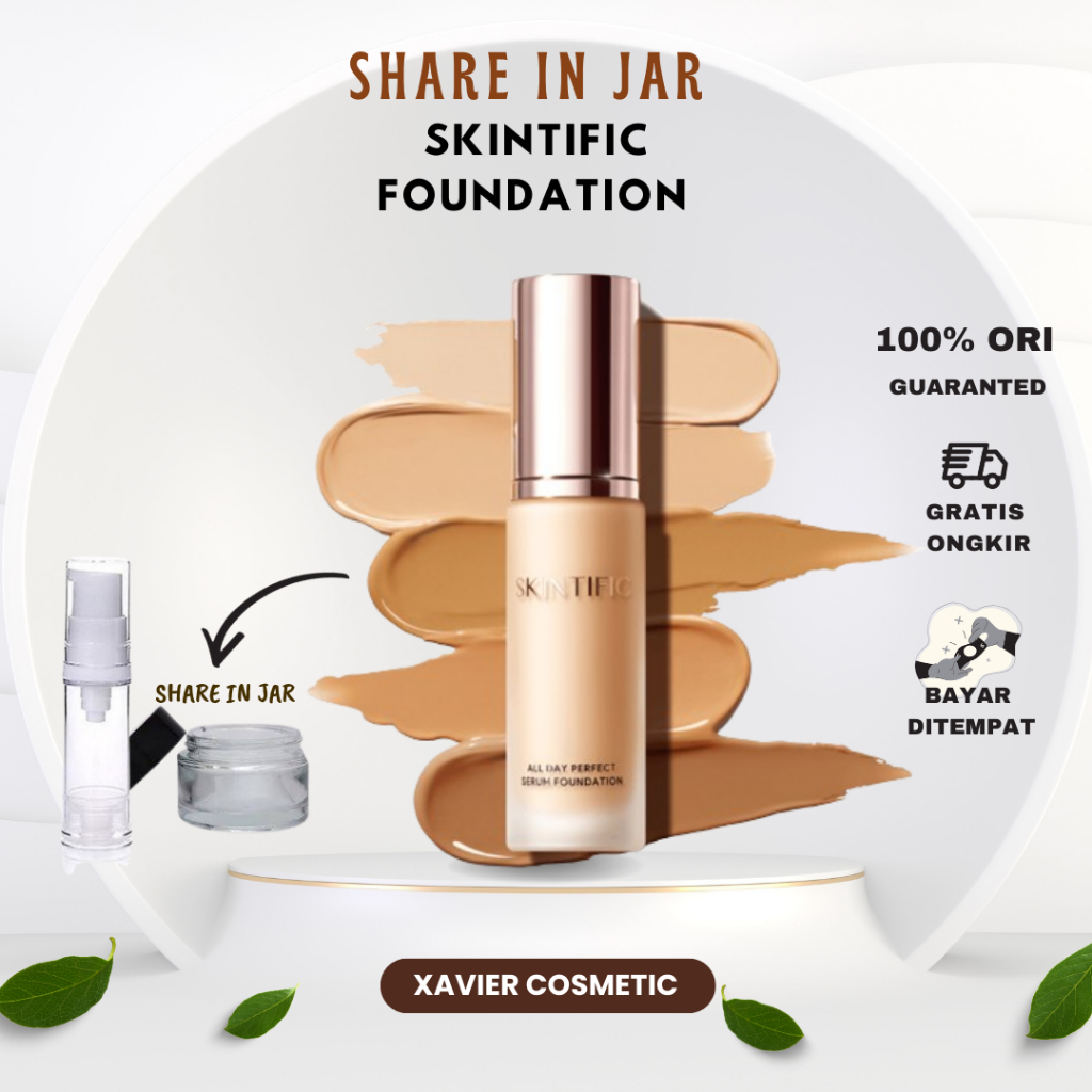 [SHARE In JAR] SKINTIFIC All Day Perfect Serum Foundation Full Coverage Porcelain| Shell| Vanilla| Creme| Ivory| Petal| Almond| Beige| Sand | Honey