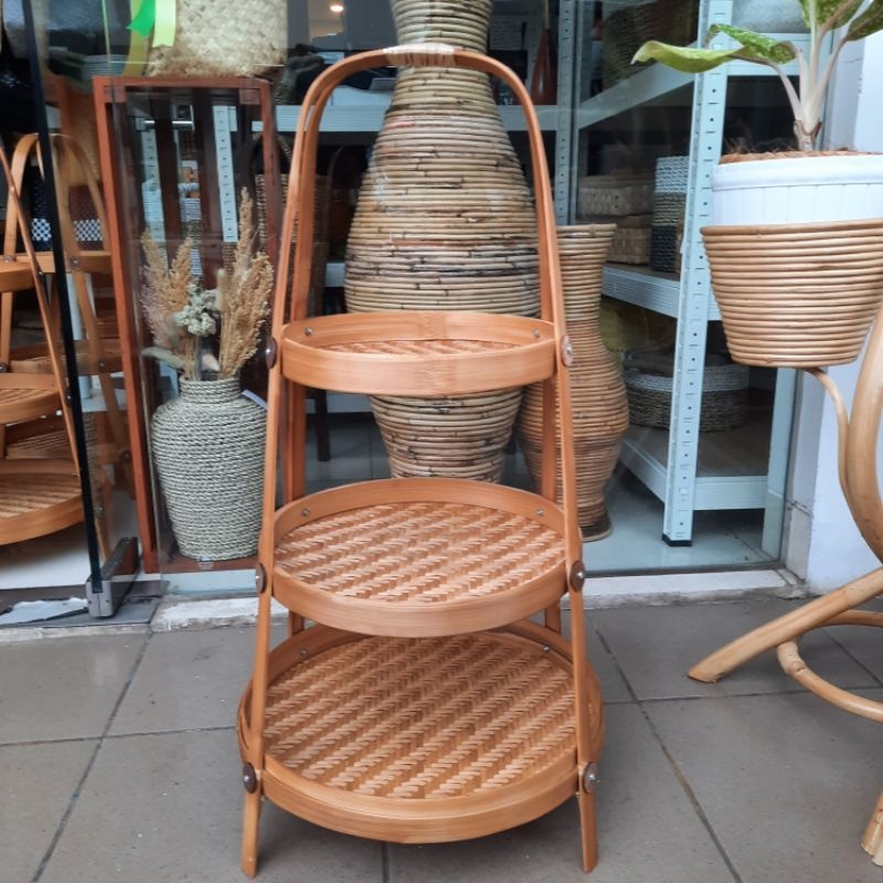 Round Bamboo Onion Rack Container Stacked Spice Rack Bamboo Woven Rack Kitchen Rack