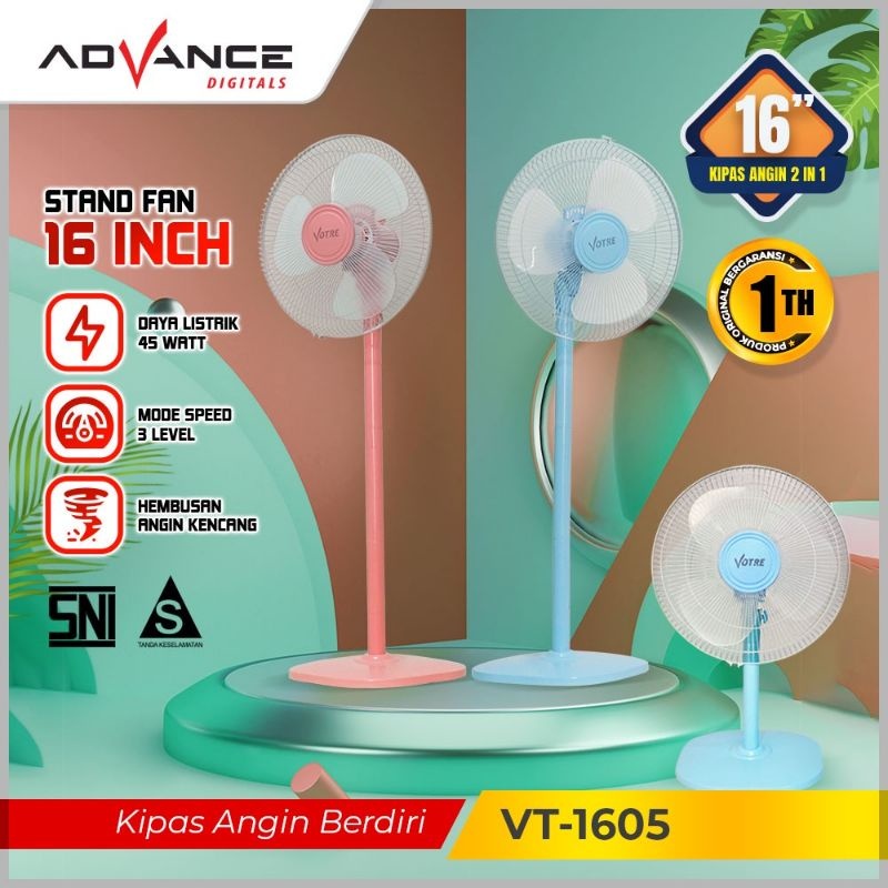 Advance standing fan/Stand Fan 16inch 2in1 desk fan Table fan Standing fan indoor family office stand fan 1605 kipas angin berdiri