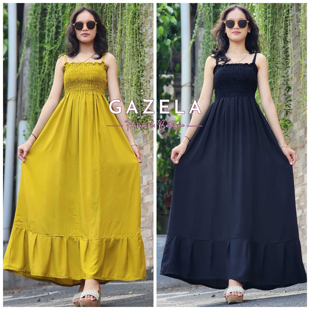 Ayuna Long Dress Wrinkled Long Strap Plain Premium Dress