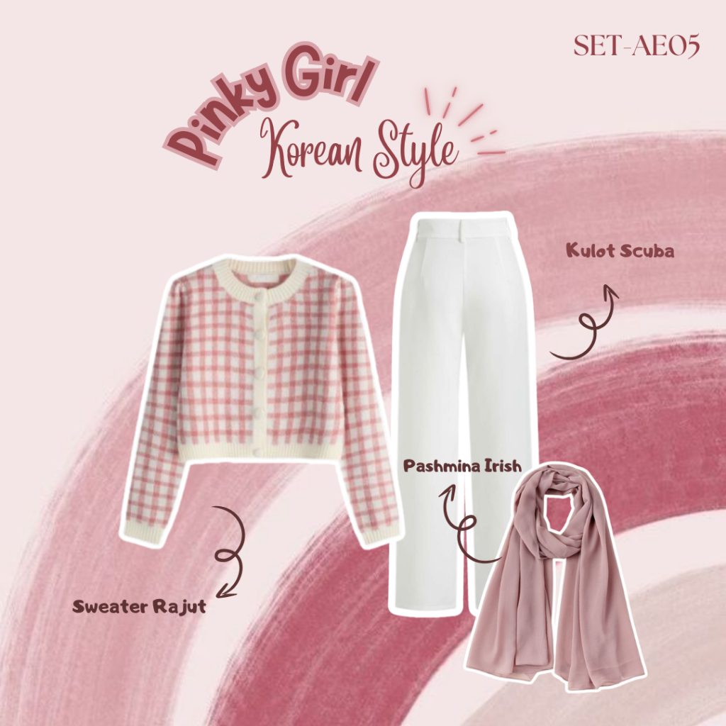 3 IN 1 One SET Korean Style Outfit Teenage Girls One SET Fashionable Cool Simple Outfit Nongki ( CARDIGAN, CULOT TROUSERS, HIJAB) - SET AE05