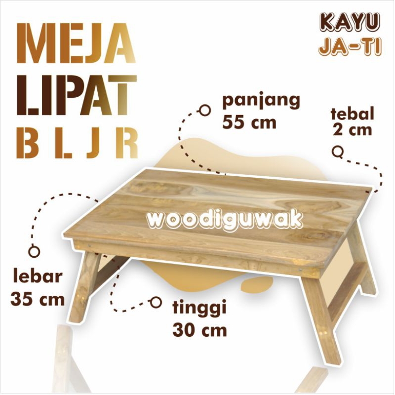 Meja Lipat Laptop Belajar Anak Ukuran 35×55 cm Material Kayu Jati Solid Furniture - woo…