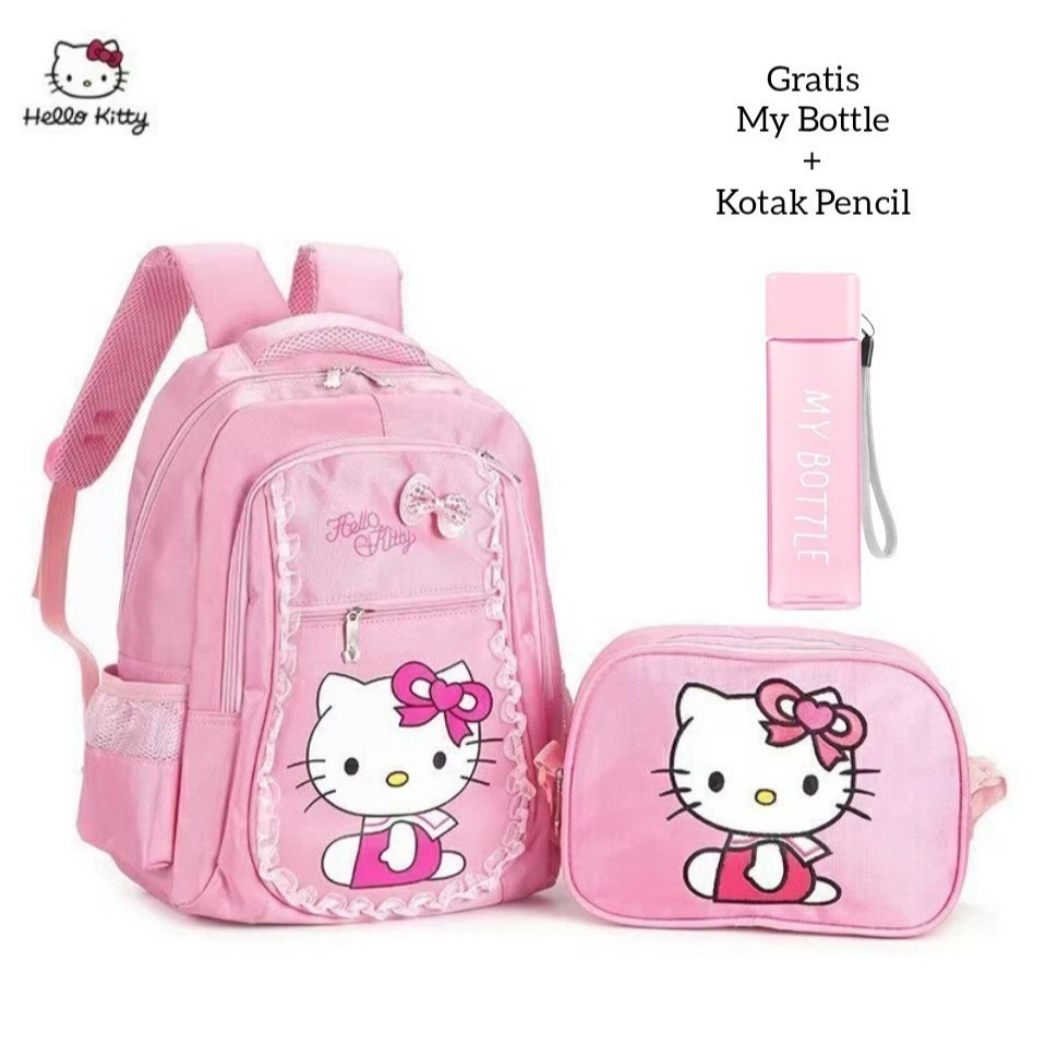 Back Pack hello Kitty motif school backpack with free drinking bottle (KITTY RENDA)