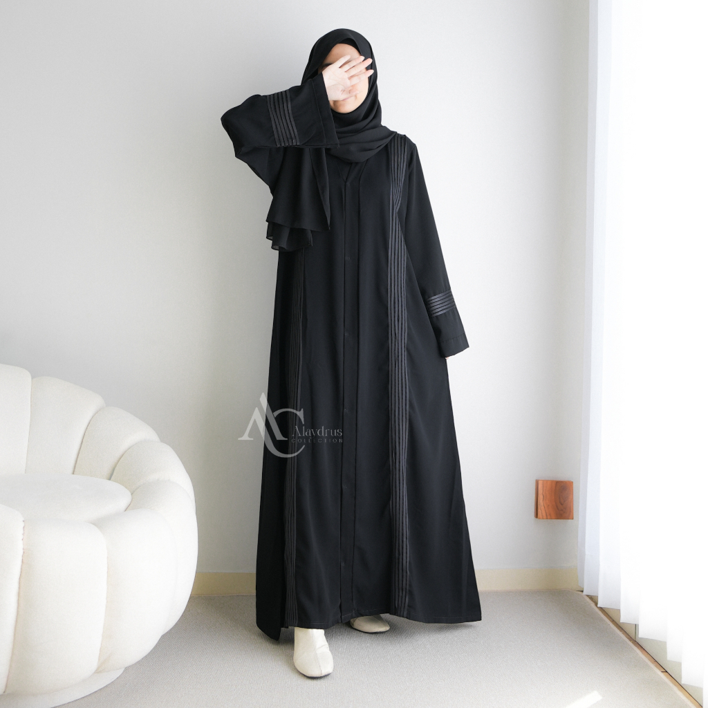 HITAM Alaydrus Collection Abaya List Black Saudi Arabian Maxi Dress Gamis Muslimah Syari Gamis Jetblack Material