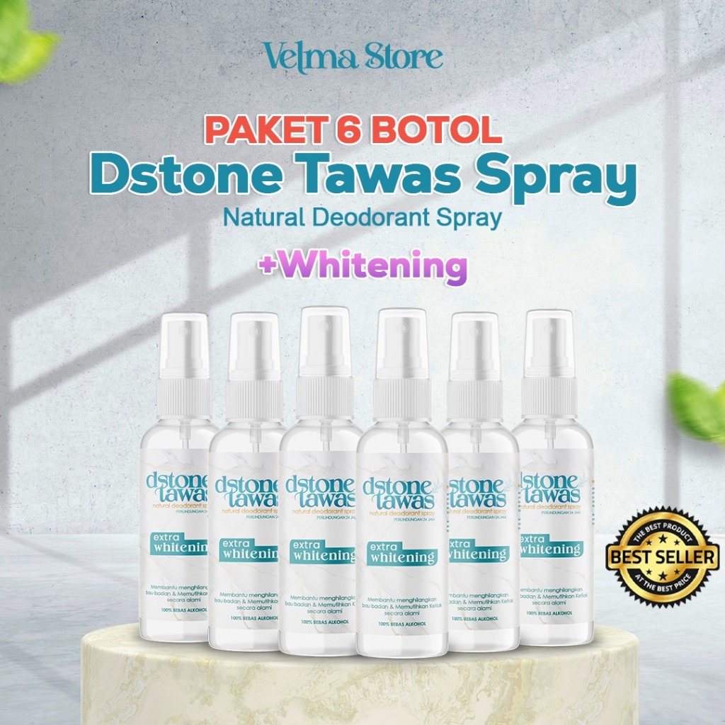 Dstone Deodorant Tawas Extra Whitening 60ml contains 6pcs Underarm Brightener, overcomes body odor and whitens