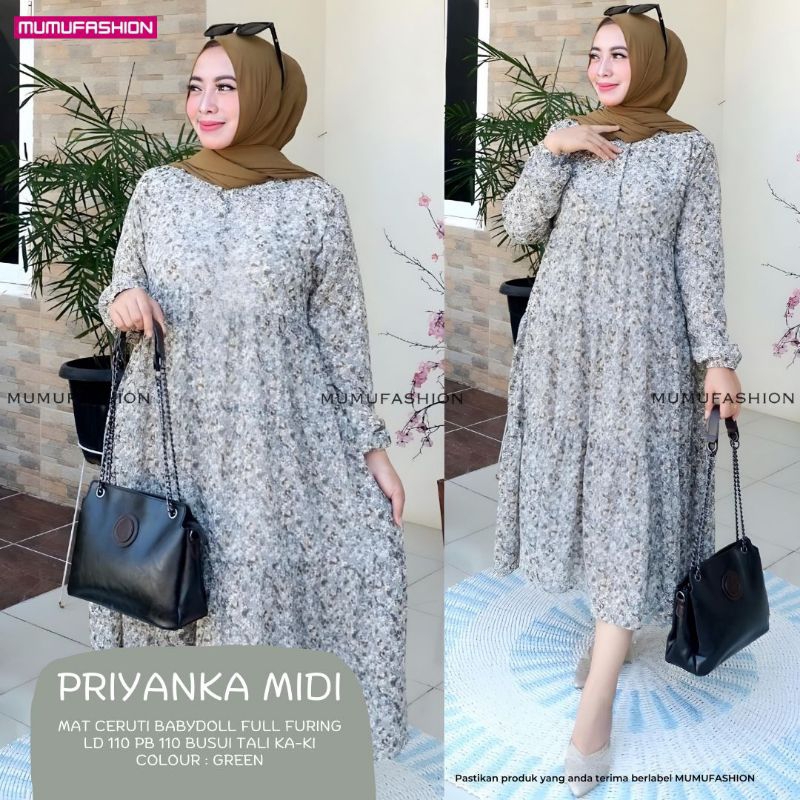 Bydii - Priyanka Midi Dress Ceruty Babydoll FLOWER MOTIF Busui BY MUMU FASHION