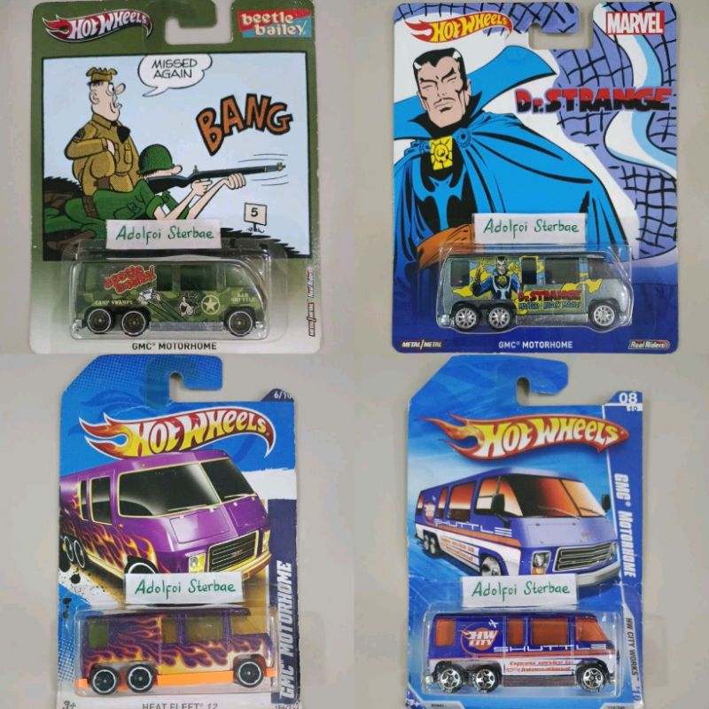 Hotwheels hot wheels gmc motorhome hw city works heat fleet 12 shuttle express service to international 6 wheels marvel edition dr. strange master black magic beetle bailey missed agen bang real riders rubber tires camp swampy R&R shuttle star