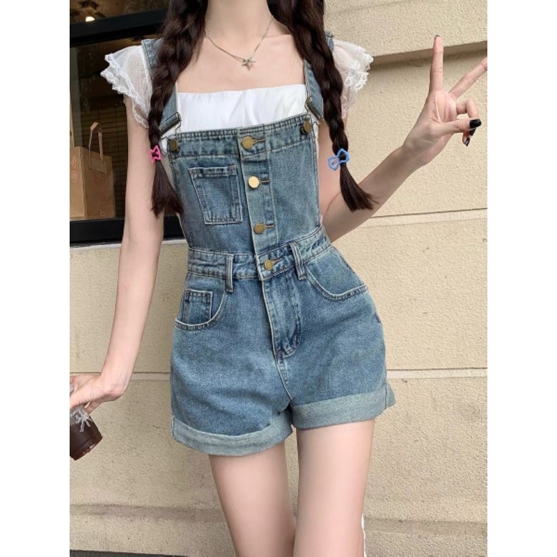 Short Jumpsuit Thick DenimWanita