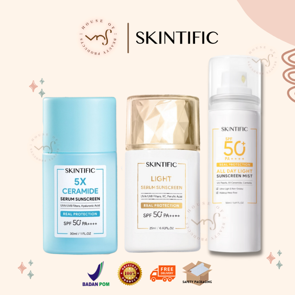 Skintific 5X Ceramide Serum Sunscreen SPF50 PA++++/Ultra Light Serum Sunscreen SPF50 PA++++/All Day Light Sunscreen Mist SPF50 PA+++++++