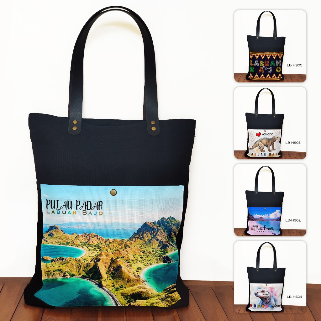 HITAM Black Canvas Totebag Pocket By Labuan Bajo Labuan Bajo Souvenir Bag