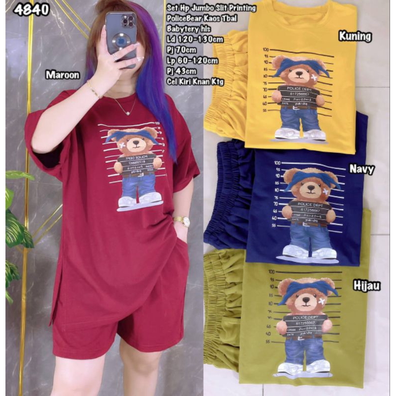JUMBO HOTPANTS SET SLIT PRINTING SPLIT BABYTERY T-SHIRT IMPORT PREMIUM THICK SMOOTH