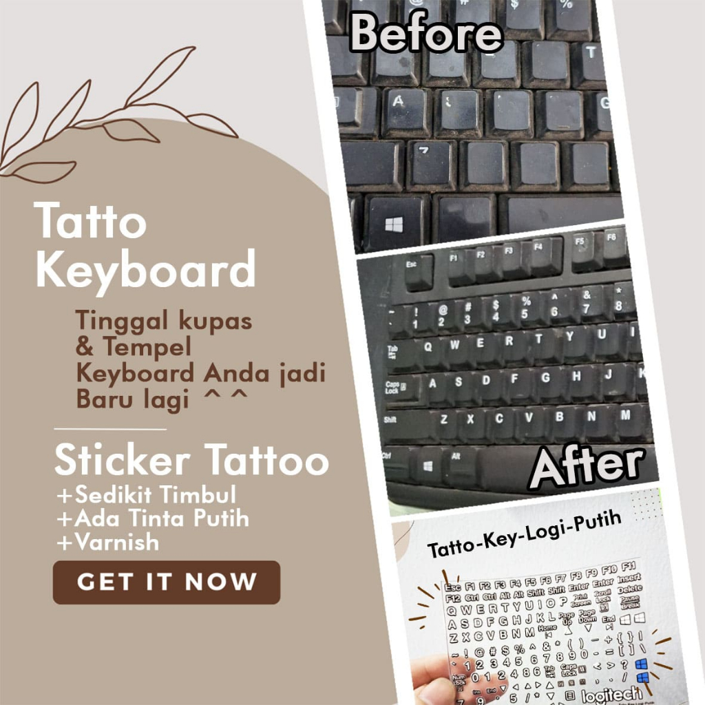 TOMBOL UV Sticker Tattoo Sticker Keyboard Button Logogitec Logitec White Black Ink Rest Very same as new original