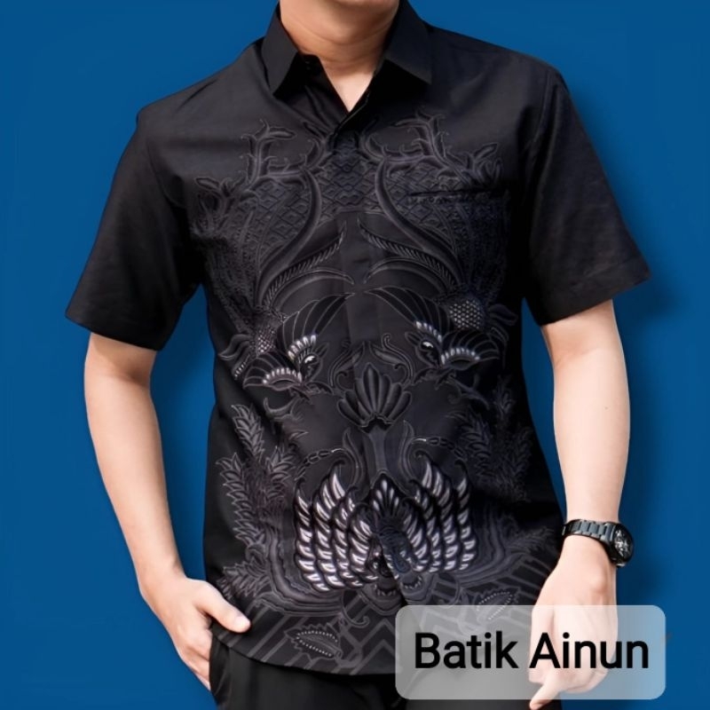 KEMEJA KATUN Modern Men's Short Sleeve Batik Shirt, Fashionable, Trendy, Today, Heirloom Motif Cotton Batik Uniform, Size ML XL XXL Baju Batik Lelaki
