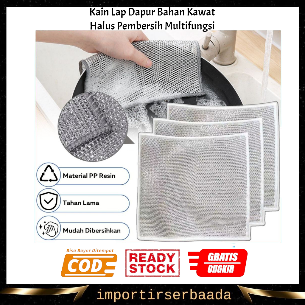 PERALATAN Imp- Kitchen Washcloth Wire Material Square Shape Dishwashing Brush Stubborn Stain Remover Stove Crust Cooker Hood Countertop Pot Glass Crock Pot Sink Sink Equipment/Cleaning Cloth Metal Wire/Napkin Soft Fine Fiber Multifunction Dirt Remover