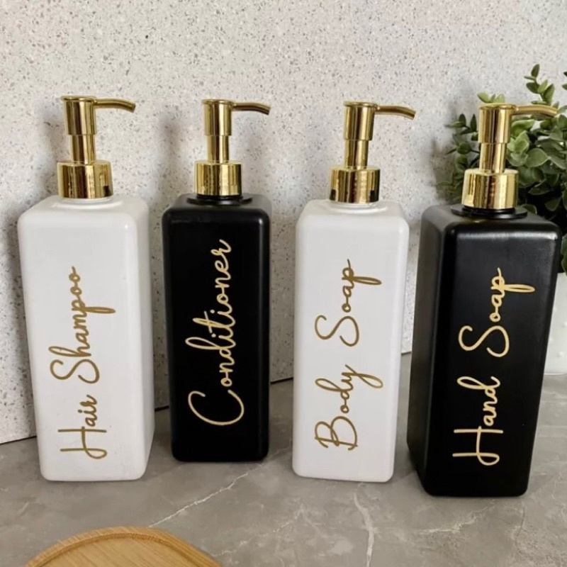 PUTIH Aesthetic Gold Luxury Liquid Soap Bottle 500ml Pump Liquid Soap Bottle 250ml Minimalist Aesthetic Pump Luxury Bottle 500m Doff White Bottle