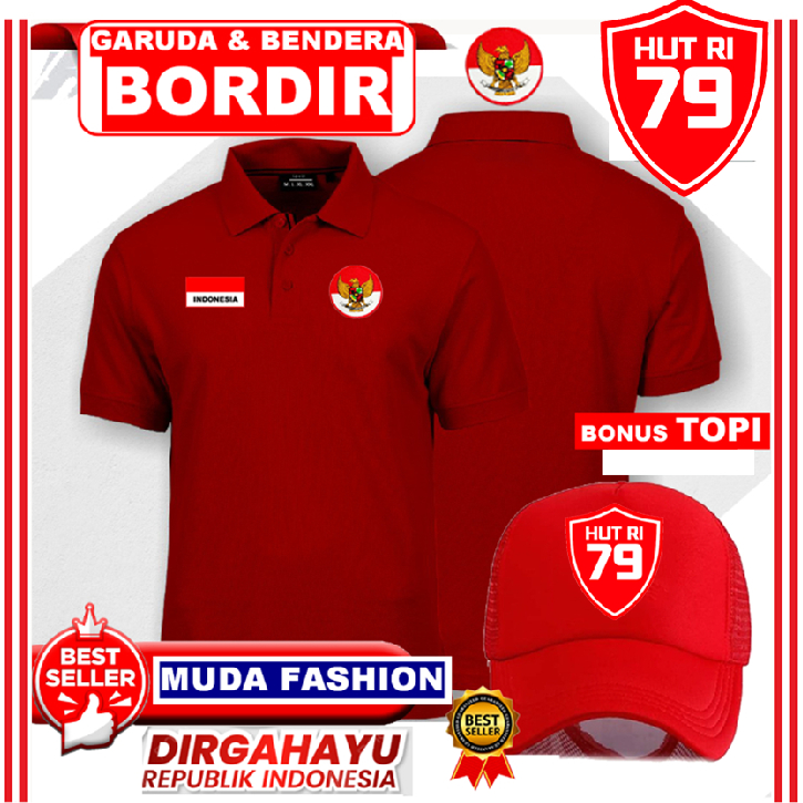 .. Polo Embroidery GARUDA Flag Bonus Flag 79th Indonesian RI Anniversary Hat Latest Quality Distro/Clothing For Men, Women, Women, Adults, The Latest/POLO INDO LOGO Embroidery