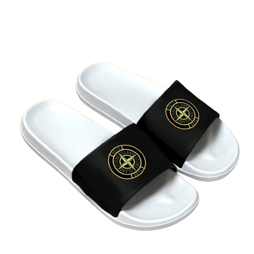 HITAM PUTIH Stone Island Sandals Sandals Slippers Men Women Unisex Slip On Slide Black White