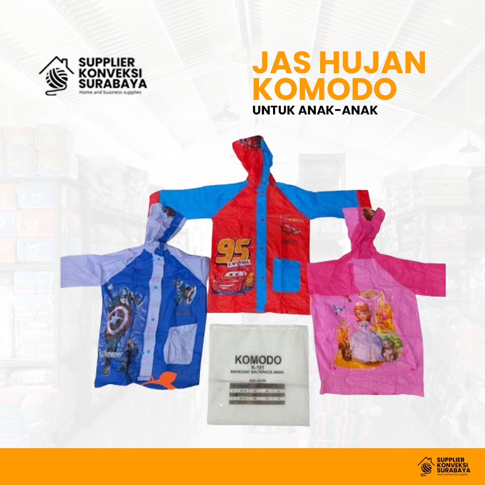 Komodo Children's Raincoat (Children's Raincoat) K191 - Rain Coat For Children komodo Brand - Plastic Raincoat - Surabaya Convection Supplier - Surabaya Fabric Wholesale - Wholesale Home And Baby Supplies