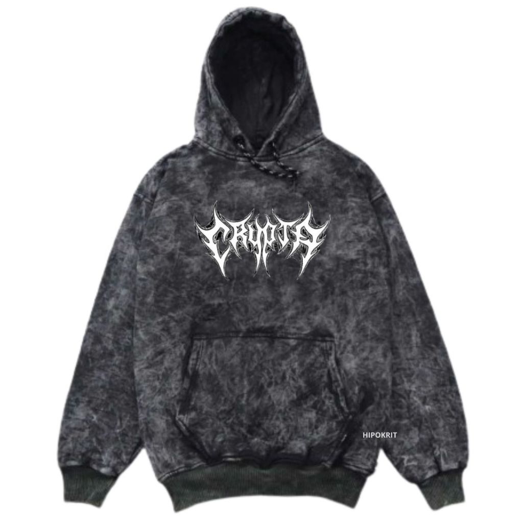 - Washed Hoodie M-XXL Washing Sweater Hodie Metal Text Crypto Black Tiedye Good Quality