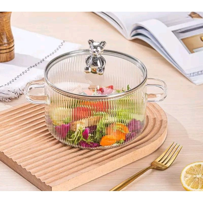 Heat Resistant Transparent Glass Pot / Borosilicate Glass Pot / Glass Pot / Transparent Pot Borosilicate cooking Pot Glass / Anti-Hot Borosilicate Glass Ear Soup Pot / Glass Coocking Soup Pot Borosilicate Heat Resistant cooking Stewing Soup Pot
