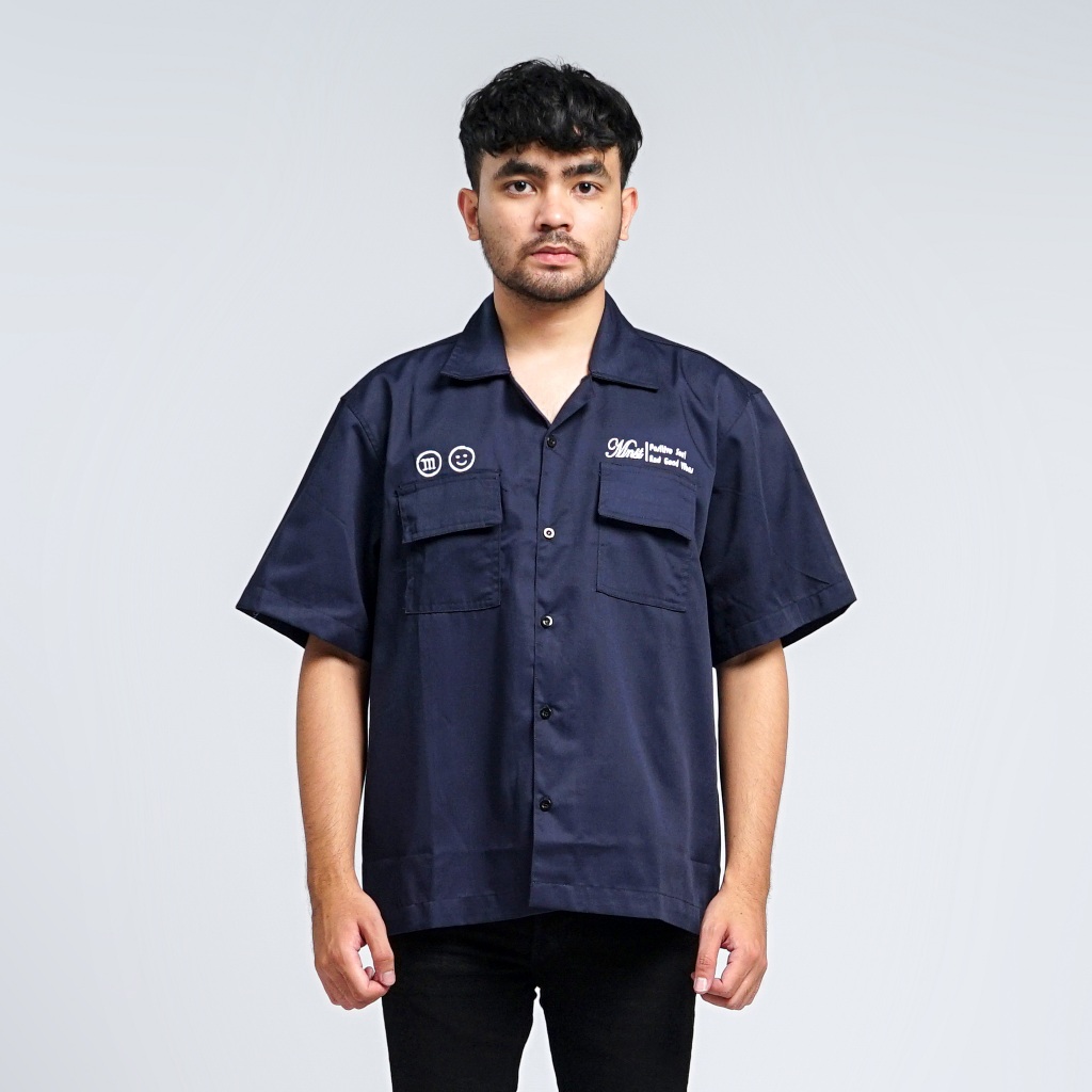 KEMEJA Mnst Workshirt | Short Shirt | Semi Boxy | Navy | Vibes