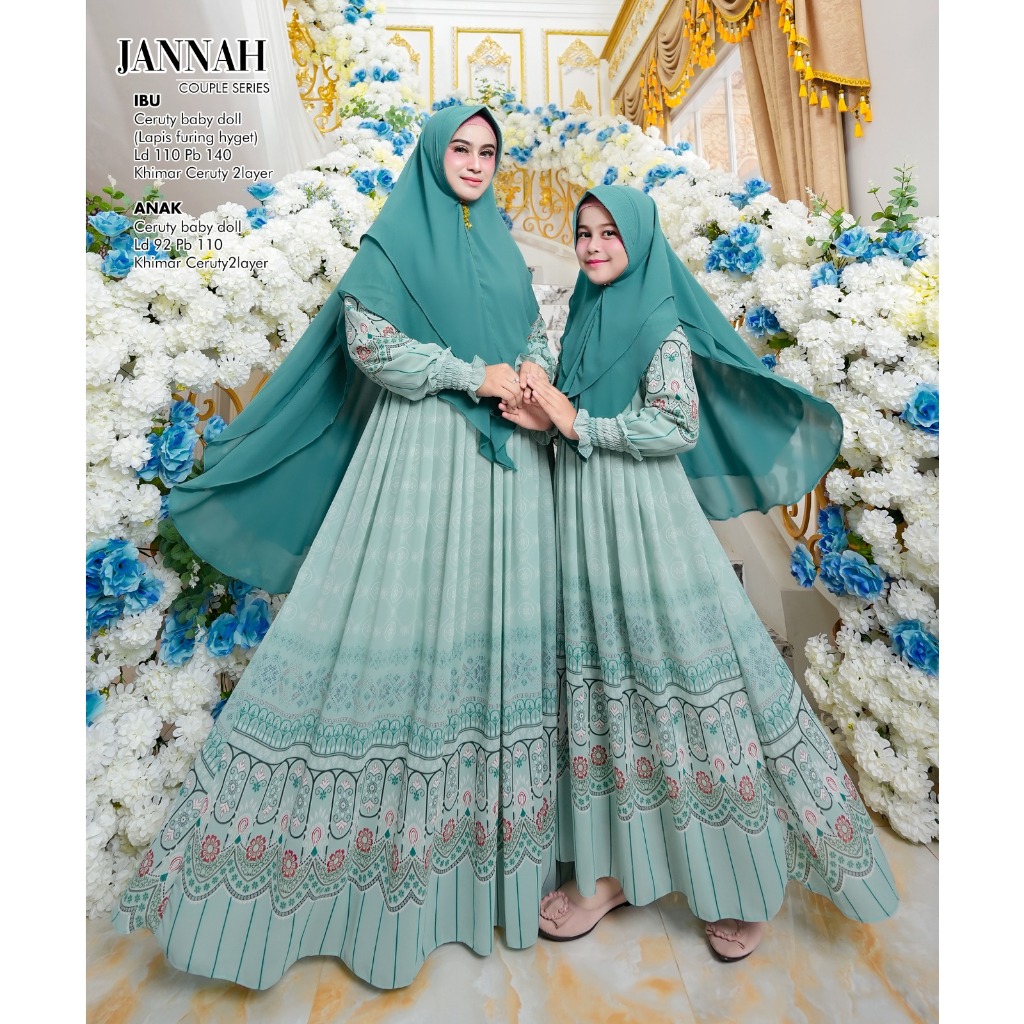 Khadijah Humaira Gamis Syari Couple Mother and Child Ceruty Babydoll Ages 7,8 to 9 Years Cp Jannah